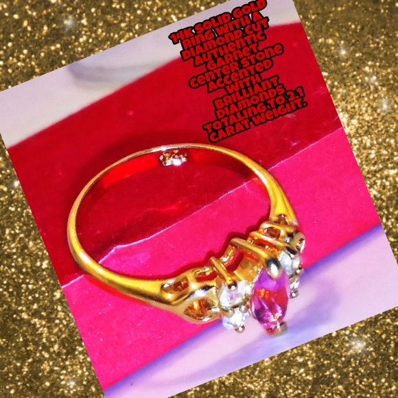 14k SOLID GOLD ENSEMBLE WITH GARNET AND DIAMONDS - Picture 5 of 8